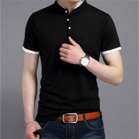 Mens Casual Short Sleeve T Shirts Half Buttons Stand Collar Comfy Pullovers Solid Soft Tops Summer Korea Tide Slim Thin Tees