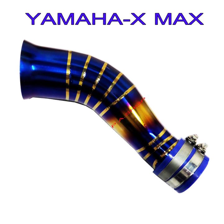 ปากแตรเรือนลิ้นเร่ง/ต่อกรองเลสสีไทเทเนียมทองลายสำหรับรถ YAMAHA-X MAX งานเทพ 10A
