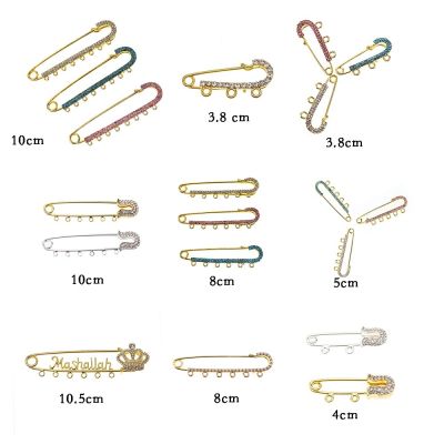 3.8cm 4cm 8cm 10cm Crystal Muslim Islam Allah Baby Pins for Kids Stroller Safety Pin With Loops for Baby Newborn Jewelry Making Headbands