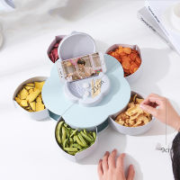 Petal-Shape Rotating Candy Box Snack Nut Box Flower Candy Fruit Plate Food Storage Case Two-deck Dried Fruit Storage Organizer