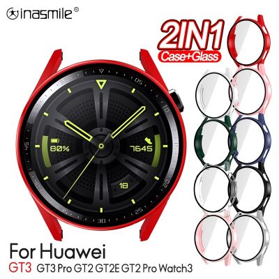 Glass+Case for Huawei Watch 3 Pro GT2 GT3 42mm 46mm Full Coverage Bumper Tempered Screen Protector for huawei GT3 Pro GT2E Cover Wall Stickers Decals
