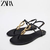 Womens Shoes Za/raˉ2023 Summer New Black Thong Beach Shoes Casual Waterproof Fairy Wind Flat Shoes Sandals Women