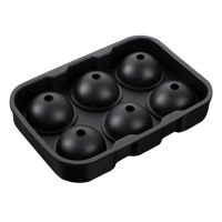 Silicone Ice Cube Trays Round Ice Cube Mold Spheres Ice Ball Maker (6 Round Ice Ball Black)