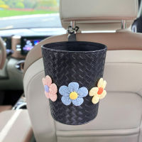 2023 New Cartoon Flower Car Mounted Trash Bin 2-in 1 Car Inteiror Decorations Seat Back Rear Car Trash Can