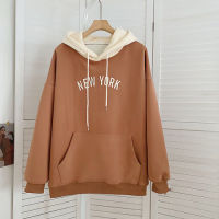 Gaganight Women Hooded Sweater 2021 Autumn and Winter New Loose Plus Velvet College Style Sweet Retro Letter Color Contrast Top