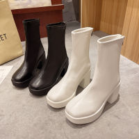 รองเท้าบูท Martin ผู้หญิงหนาพื้นรองเท้า Caohuatang3Border สีขาว Sepatu Boot Pendek เชลซีรองเท้าบู๊ทบางผู้หญิง Bootscaohuatang3เชลซี