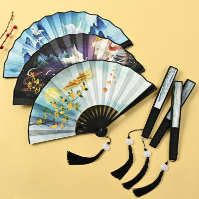 8-inch handheld dancing fan, national style, Chinese style, double-sided silk cloth, tassel, ink wash painting, China-Chic fan, ancient style, folding fan  CUVV