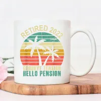 Retired 2022, Goodbye Tension, Hello Pension Funny Women Ceramic Mug Hot VTG Vintage Design Water Cup Coffee Mug