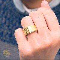 Vintage Buddhism Rotating Great Compassion Mans Stainless Steel Heart Warp Character Ring