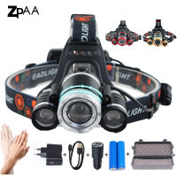 ZPAA Rotate Focus Induction Headlight IR Sensor Head Lamp Rechargeable Lantern Lamp LED XML T6 Headlamp Flashlight Head Torch