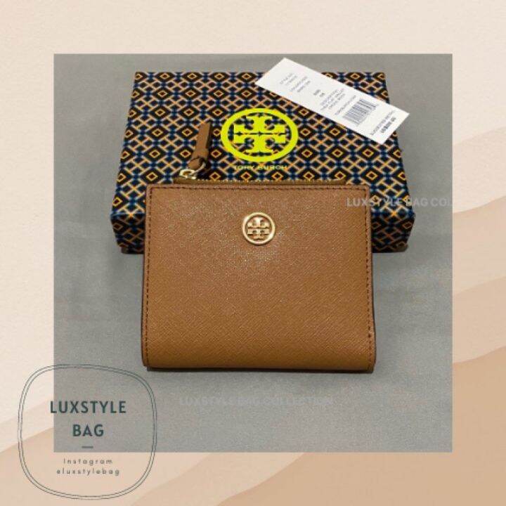 Authentic Original Tory Burch Robinson Small Mini Wallet Saffiano Leather  Brown | Lazada