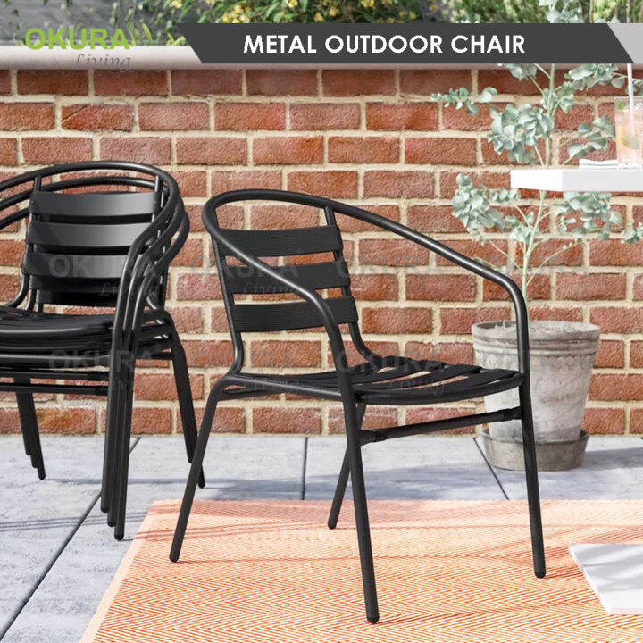 OKURA High Quality Black Powder Coated Metal Chair / Outdoor Garden