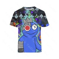 Rainbow Friends Blue X Green Robloxs Tshirt for Boy Roblox Game Printing Crew Neck Birthday Party Top Teen 5-14years Old