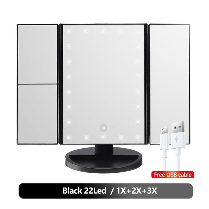 1x-กระจกแต่งหน้า-led-3x-2x-กระจกเงาโต๊ะเครื่องแป้งขยาย10x-พร้อมกระจกโต๊ะแต่งตัวหมุนได้หรี่แสงได้สวิตช์สัมผัสแบบมีไฟ