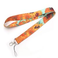 Van Gogh Art Painting Lanyards Key Chain Sunflower Almond Starry Night Soft Ribbon Hang Rope Straps for Mobile Phone Camera USB