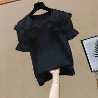 COD dhdfxcz Blouses Doll-neck Short/Long-sleeved Shirt Apring/Summer 2023 New Style Black/White Solid Color Large Size Top