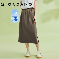 GIORDANO Women Skirts Elastic Waist Lightweight Long Skirts Solid Color Simple Comfort Fashion Stretch Casual Skirts 05463320