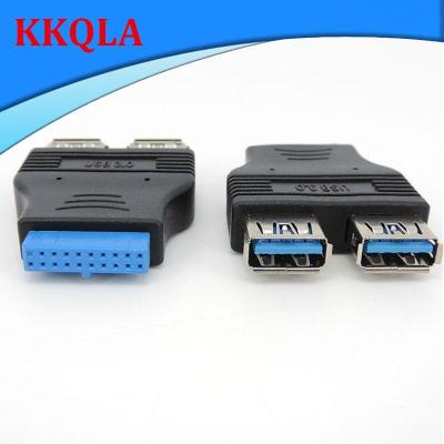 QKKQLA Dual Port USB 3.0 to Motherboard Mainboard Internal 20pin Header Adapter 20-pins to 2 X USB A Female