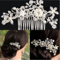hang qiao shop Floral Wedding Tiara Sparkling Silver Plated Crystal simulated pearl Bridal Hair Combs Hairpin Jewelry Hair Accessories