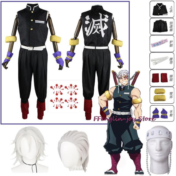 Anime Demon Slayers Kimetsu No Yaiba Uzui Tengen Cosplay Costume Black Uniform Halloween