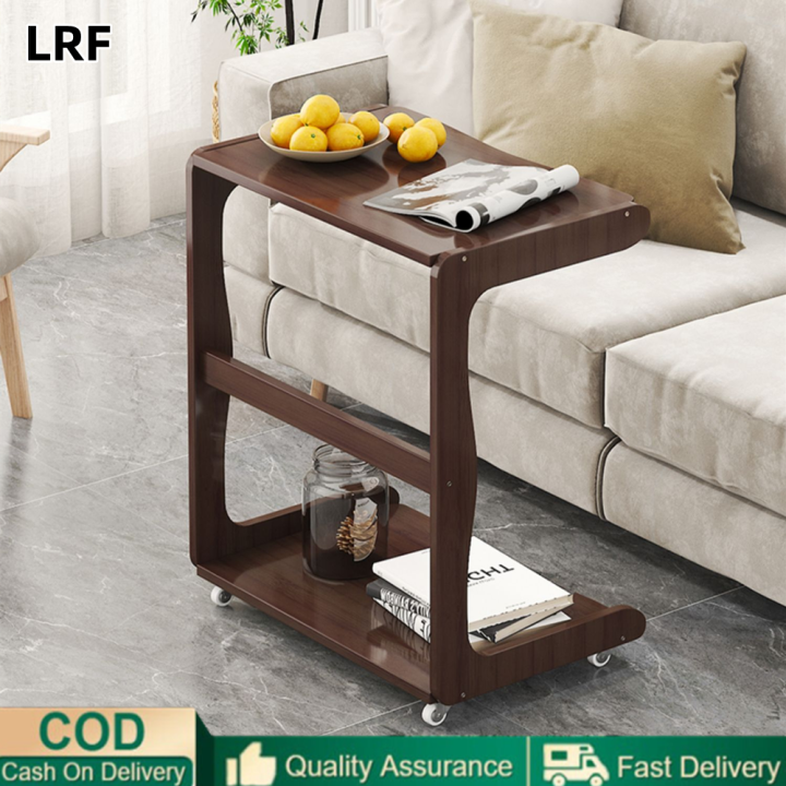 Movable Solid Wood Coffee Table Small Family Type C Sofa Side