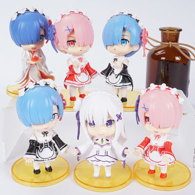 Anime Re:zero Ram Rem Emilia Re: Starting Life In A Different World From Zero Q Version Doll PVC Model Figure Toys 6pcsset