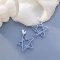 Fresh sky blue hollowed out double pentacle star.Earrings for heart shaped women new jewelry for 2020 SHANGZHIHUA
