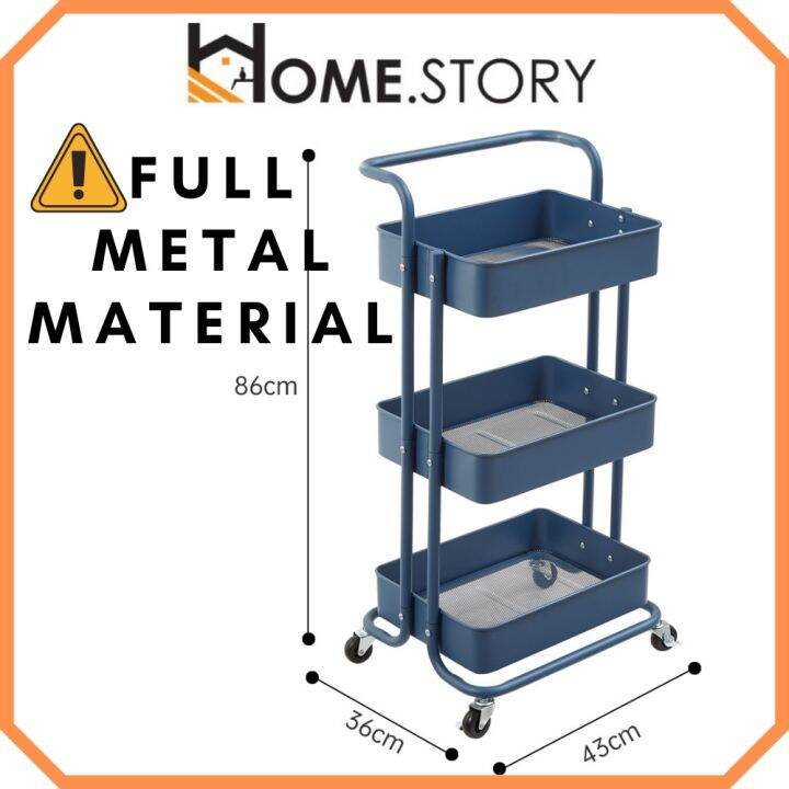 ※100 Steel 3 Tier Multifunctional Metal Trolley Storage Rack with