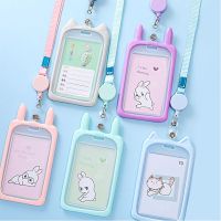 Cute Cartoon Cat Bank Identity Bus ID Card Holder Wallet Bus Card Cover Case Credit Card Holder with Retractable Reel Lanyard Toiletries  Cosmetics Ba