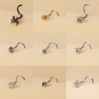 1pc Surgical Steel Nose Ring Piercing Stud CZ Crystal Nostril Screw Nariz for Women Cat Flower Alien Punk Body Jewelry Gift 20G Body jewellery