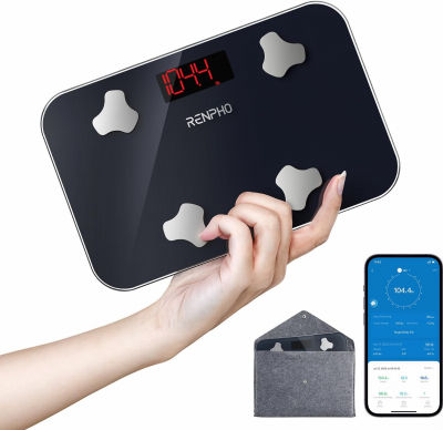 RENPHO Travel Scale for Body Weight, Mini Bathroom Scale for Body Fat, Portable Elis Go Weight Scale for Traveling with Storage Case, 13 Body Composition Analyzer with App, 400 lbs, 11.02" x 7.09" with case