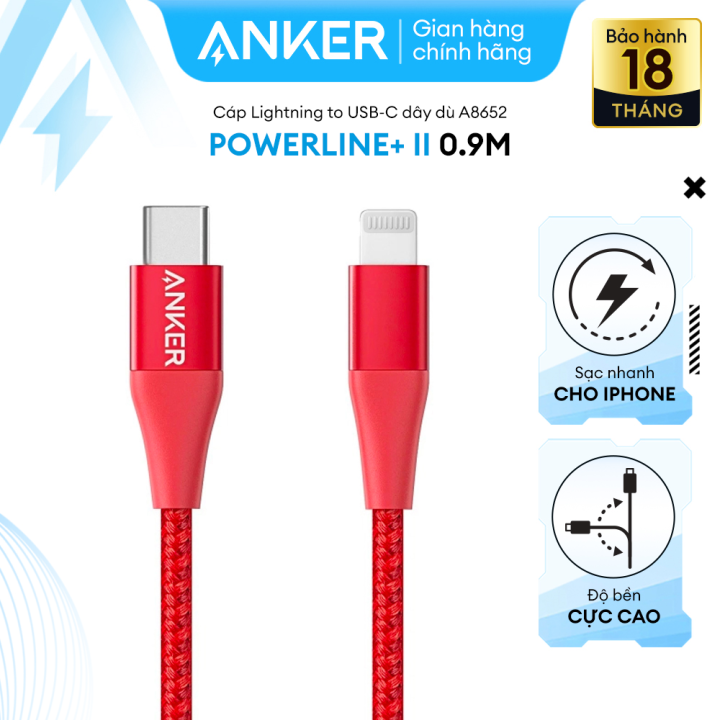 Cáp sạc ANKER PowerLine+ II Lightning to USB-C dài  - A8652 - Hỗ trợ sạc