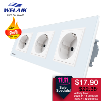 WELAIK 3Frame 220V 16A Russia Germany EU European Standard Tempered Glass Panel Safety Wall Power Socket A38E8E8EW