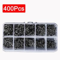 High Carbon Steel Fishing Hooks 400Pcs Wide Gap Offset Fishing Hook Set for Saltwater and Freshwater with 10 Sizes Accessories