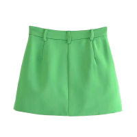 Zar TRAF 2022 Green Mini Skirt Women High Waist A Line Skirts Woman Fashion Short Skirts Spring Autumn Office Elegant Slit Skirt