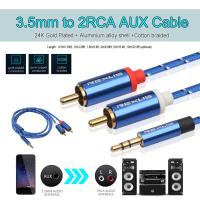 สายออดิโอ0.5/1/1.8/3/5/10ม. เสียง RCA สายออดิโอตัวผู้ไปจนถึงแจ็ค3.5มม. กับสาย RCA AUX 2เส้นแยกฝ้ายแบบถักสำหรับ MP3ที่บ้าน