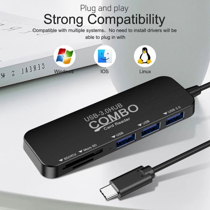 goojodoq-5-in-1-4-ports-usb-type-c-hub-adds-4-slots-tf-card-sd-card-usb-3-0-card-reader-for-macbook-laptop