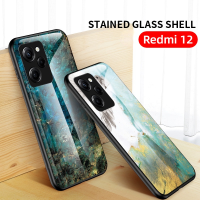 เคสโทรศัพท์กระจกนิรภัยสุดหรูลายหินอ่อนสำหรับ Redmi 12 Redmi12 4G 5G 2023ฝาหลังป้องกันปลอกกันกระแทกขอบ TPU นิ่ม