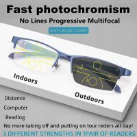 Progressive Photochromic Multifocal Reading Glasses Men Anti-blue light Business Tr90 Titanium Glasses Half Frame 1.0-4.0 Decanters