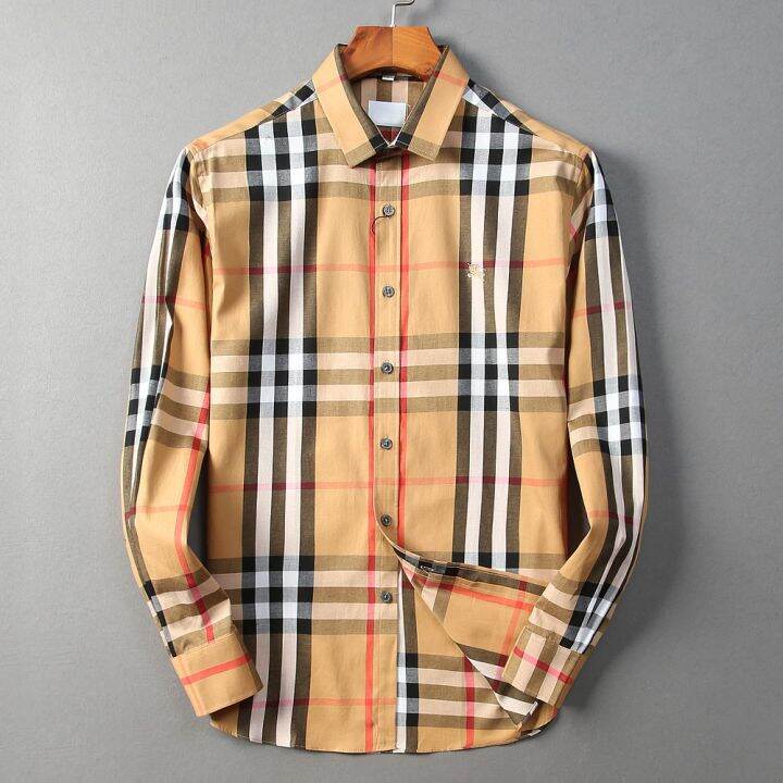 burberry-เสื้อเชิ้ตสําหรับผู้ชายผ้าฝ้ายแขนยาวทรงสลิม-9113