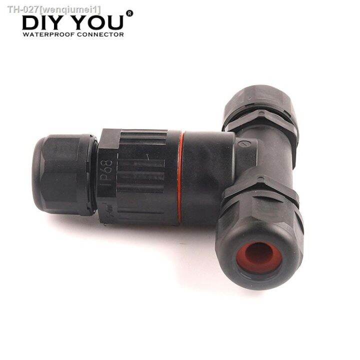 ip68-waterproof-connector-t-shape-3-pin-cable-wire-gland-sleeve-connectors-quick-screw-connection-outdoor-waterproof-terminal