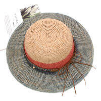 202202-gaoda-bowknot summer raffia grass color matching bohemian webbing ethnic lady women beach cap leisure hat wholesale