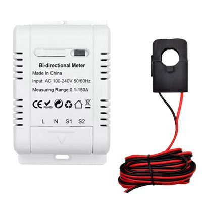 1Set Tuya Solar PV Bidirectional WiFi Energy Meter with CT 150A Two Way Clamp Current Sensor Transformer App Monitor Power White