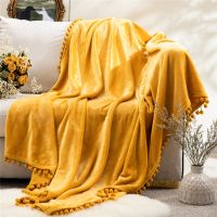 HelloYoung Tassel Ball Solid Color Blankets For Beds Soft Warm Coral Fleece Blanket Winter Sheet Bedspread Sofa Throw Mechanical Wash Flannel Blankets