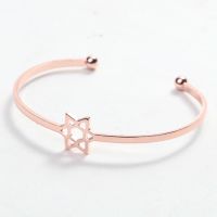 Fashion Stainless Steel Jewelry Adjustable Six Star Bangle Opening Hollow Six Pointed Bracelet For Women Girlfriend Party Gift