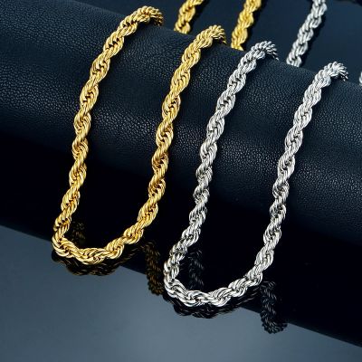 【CW】Stainless Steel Rope Chain Necklace For Men Women Braided Rope Chain Choker Necklace Gold Color Neck Metal Fashion Jewelry Gift