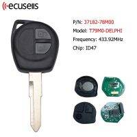 Ecusells Remote Car Key With 2 Buttons 433.92MHz ID47 Chip HU87 Uncut Blade for Suzuki Fob 37182-78M00 Model: T79M0 DELPHI