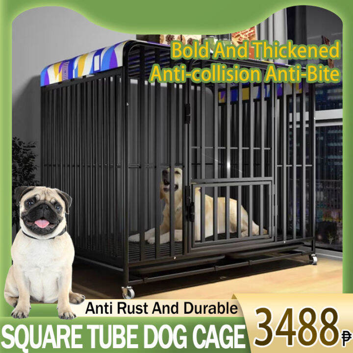 Square Tube Dog Cage Pet Cage Large Metal Dog Cage Crates with Bathroom