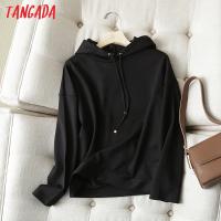 Tangada Women Black Hoodie Sweatshirts Fashion  Oversize Ladies Pullovers Hooded Jacket 6D84