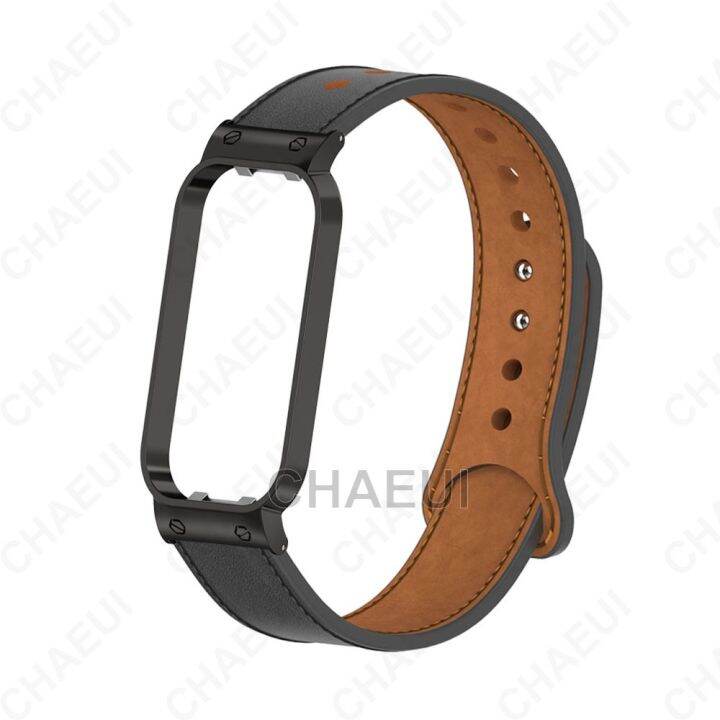 สายหนังพร้อมสร้อยข้อมือเปลี่ยนเคสโลหะสำหรับสายนาฬิกา-redmi-smart-band-2-xiaomi-mi-band-7-pro-xiaomi-smart-band-8-active-watch-strap